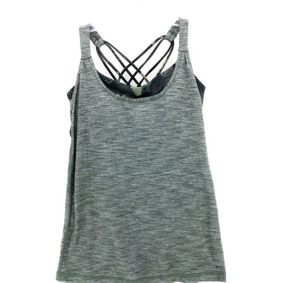 Lululemon Tank Top 4 Womens Army Green criss-cross racerback Built In Bra #053 - Picture 1 of 5